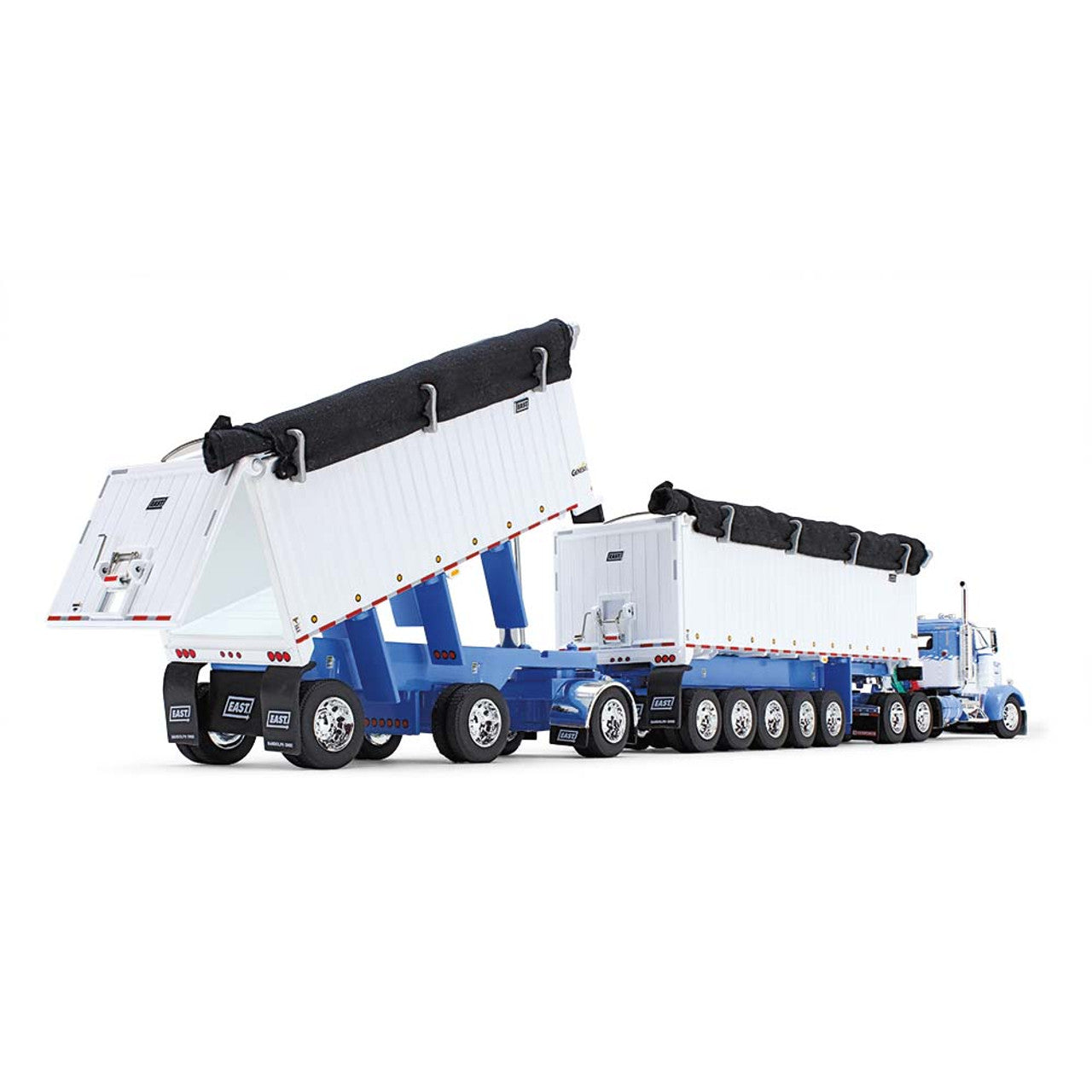 Mô hình xe DCP 1:64Wisteria/White Kenworth W900L Day Cab & East Manufacturing Michigan Series 31' And 20' End Dump Trailers 60-1633