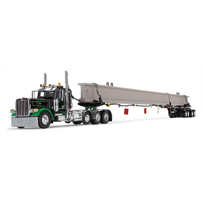 Mô hình xe DCP 1:64Black/Green Peterbilt Model 389 Day Cab & ERMC 4-Axle Hydra-Steer Trailer With Bridge Beam Section Load 60-1673