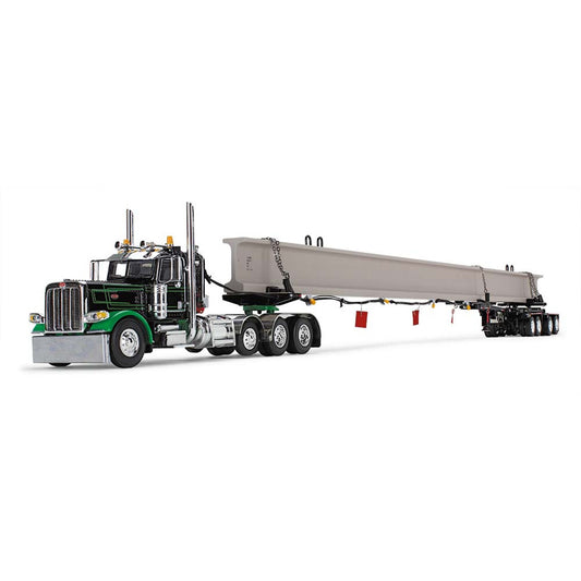 Mô hình xe DCP 1:64Black/Green Peterbilt Model 389 Day Cab & ERMC 4-Axle Hydra-Steer Trailer With Bridge Beam Section Load 60-1673