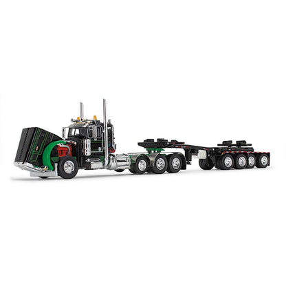 Mô hình xe DCP 1:64Black/Green Peterbilt Model 389 Day Cab & ERMC 4-Axle Hydra-Steer Trailer With Bridge Beam Section Load 60-1673