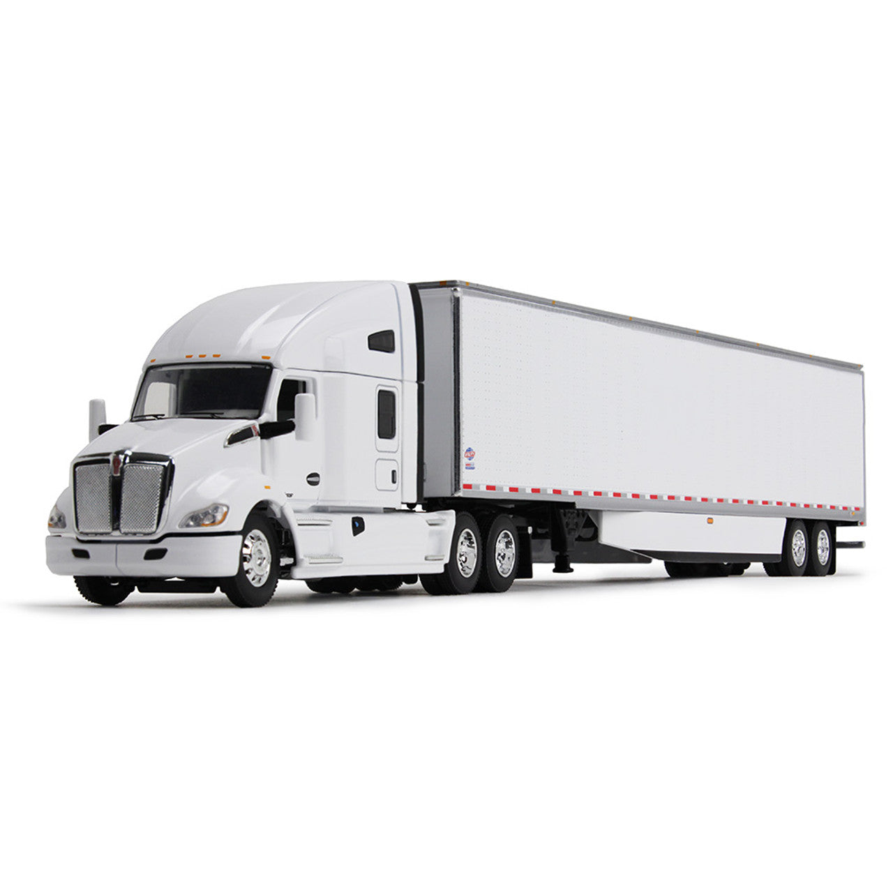 Mô hình xe DCP 1:64White/White Kenworth T680 And 53' Utility Trailer With Skirts 60-1762