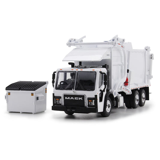 Mô hình xe DCP 1:64White Mack LR With McNeilus Meridian Front Load Refuse Truck And Trash Bin 60-1795