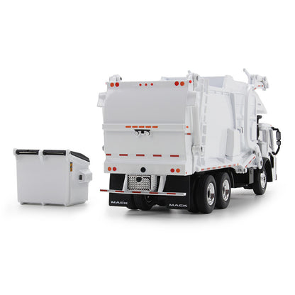 Mô hình xe DCP 1:64White Mack LR With McNeilus Meridian Front Load Refuse Truck And Trash Bin 60-1795