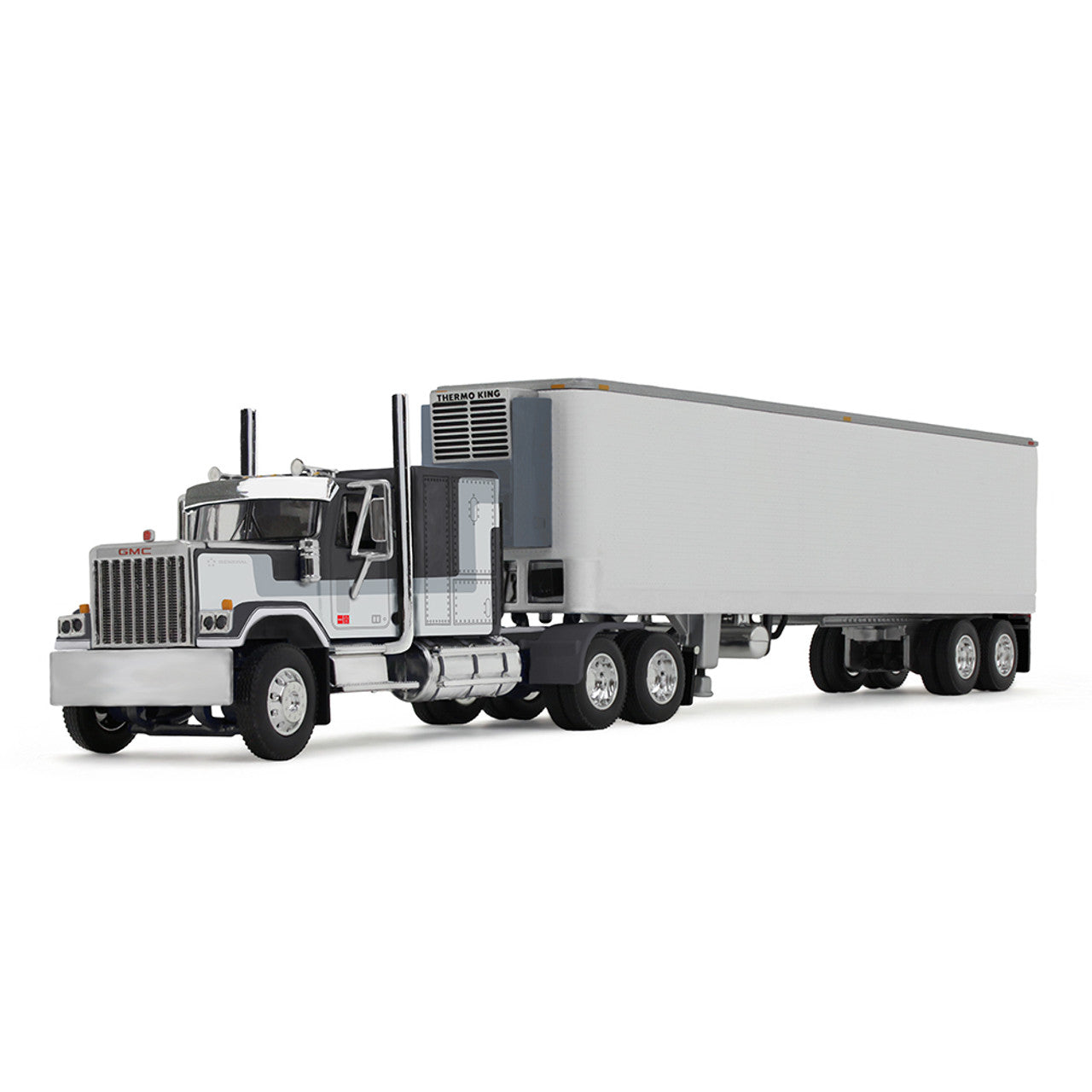 [PRE-SALE 08/2025] Mô hình xe DCP 1:64Black GMC General With 60" Flat Top Sleeper & 40' Vintage Trailer With Reefer 60-1923