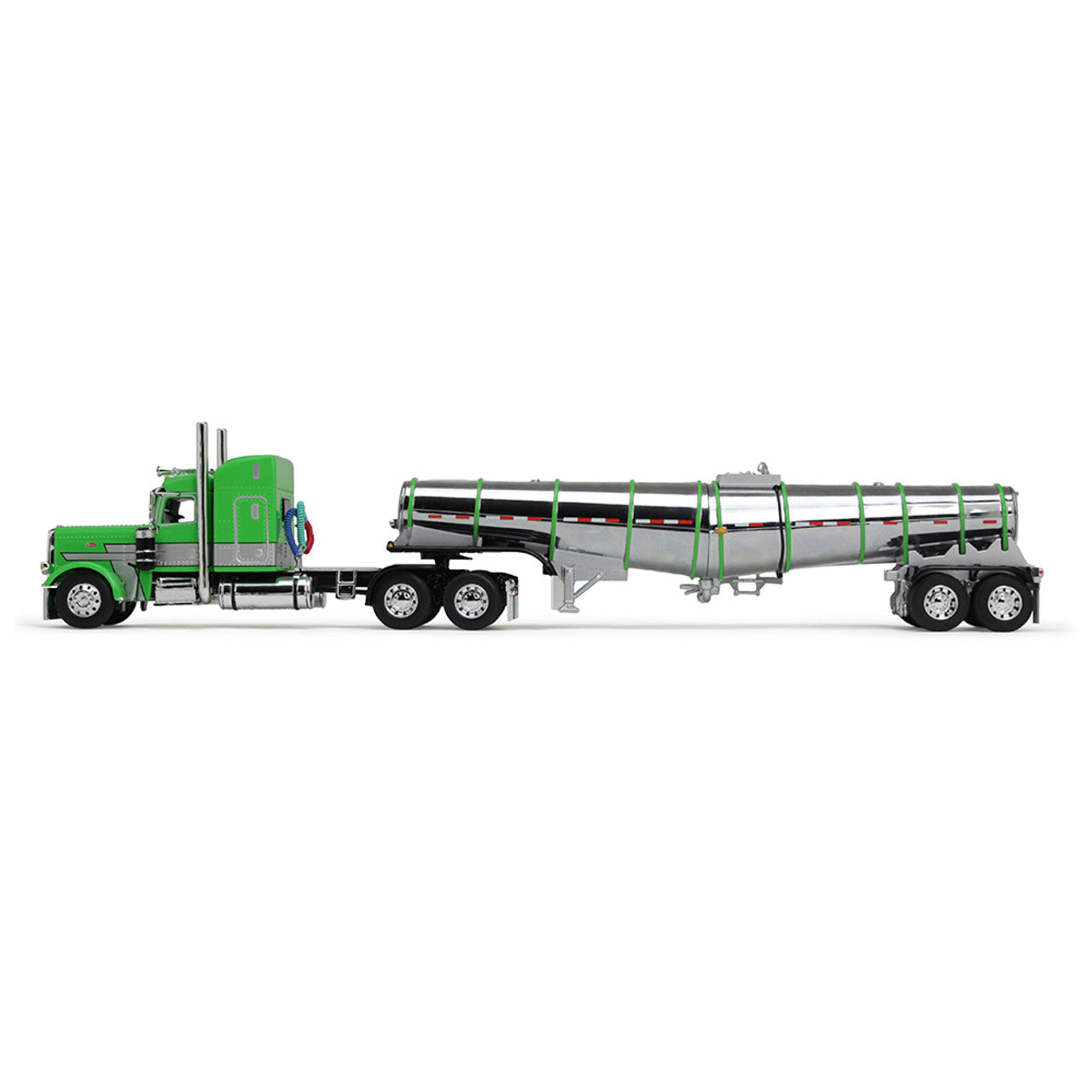 Mô hình xe DCP 1:64Green/Silver/Black Peterbilt Model 389 With 48" Mid-Roof Sleeper & Polar Deep Drop Trailer 60-1934
