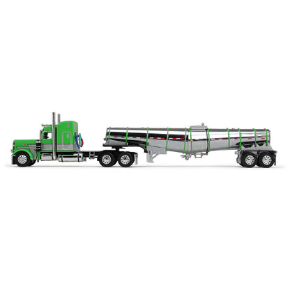 Mô hình xe DCP 1:64Green/Silver/Black Peterbilt Model 389 With 48" Mid-Roof Sleeper & Polar Deep Drop Trailer 60-1934