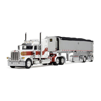 Mô hình xe DCP 1:64White/Red/Gold Peterbilt Model 389 With 48" Mid-Roof Sleeper & MAC Coal End Dump Trailer 60-1936