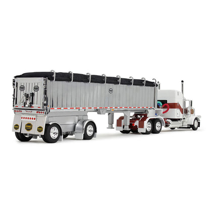 Mô hình xe DCP 1:64White/Red/Gold Peterbilt Model 389 With 48" Mid-Roof Sleeper & MAC Coal End Dump Trailer 60-1936