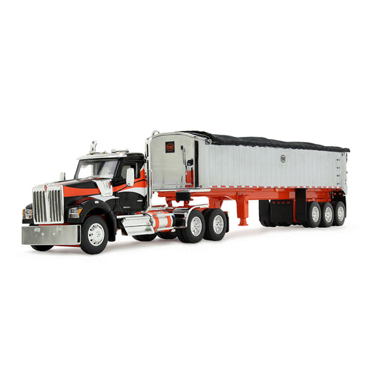 Mô hình xe DCP 1:64Black/Orange Kenworth W990 Day Cab & MAC Coal End Dump Trailer 60-2008