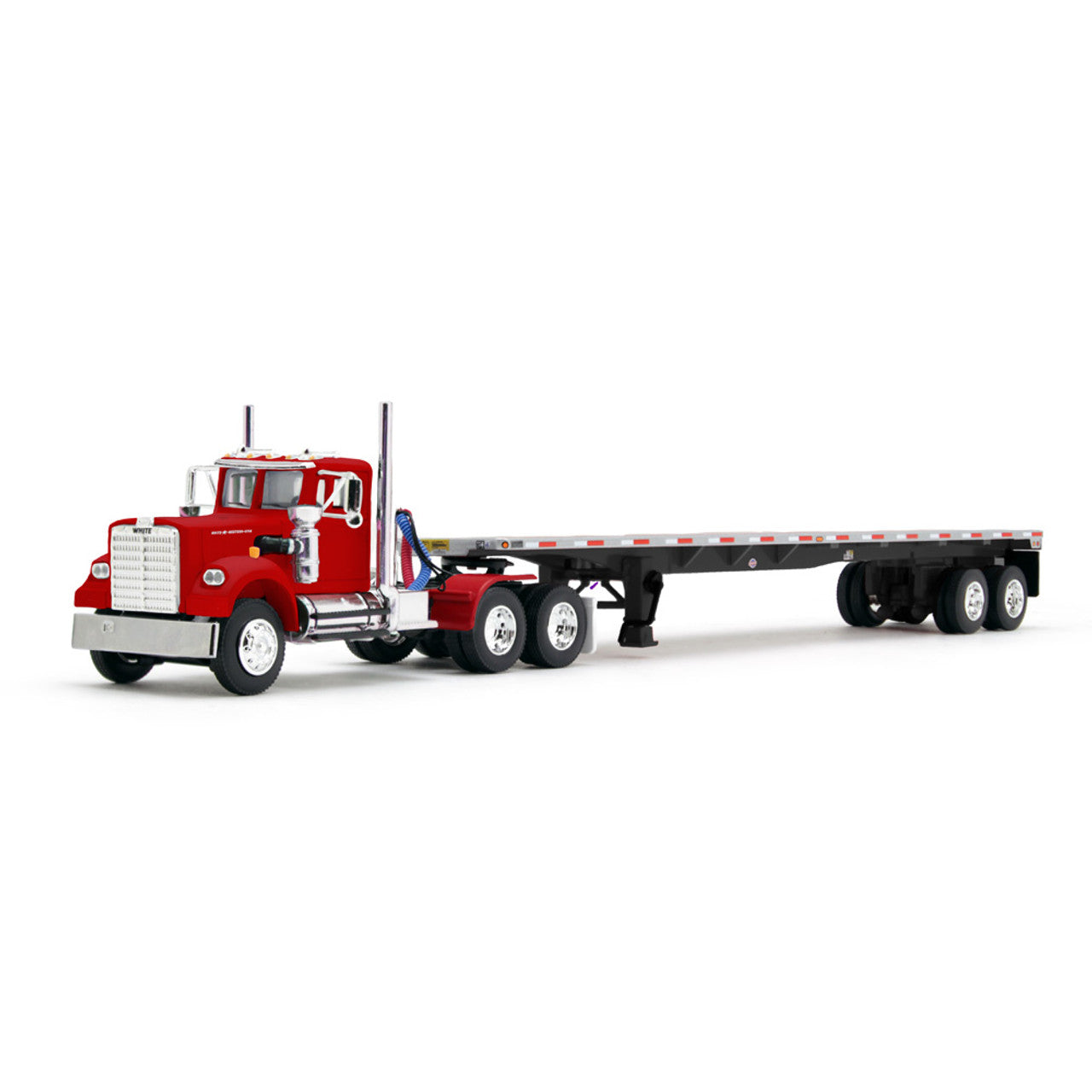 [PRE-SALE 07/2025] Mô hình xe DCP 1:64Viper Red White Western Star 4900 Day Cab With 48' Utility Flatbed Trailer 60-2093