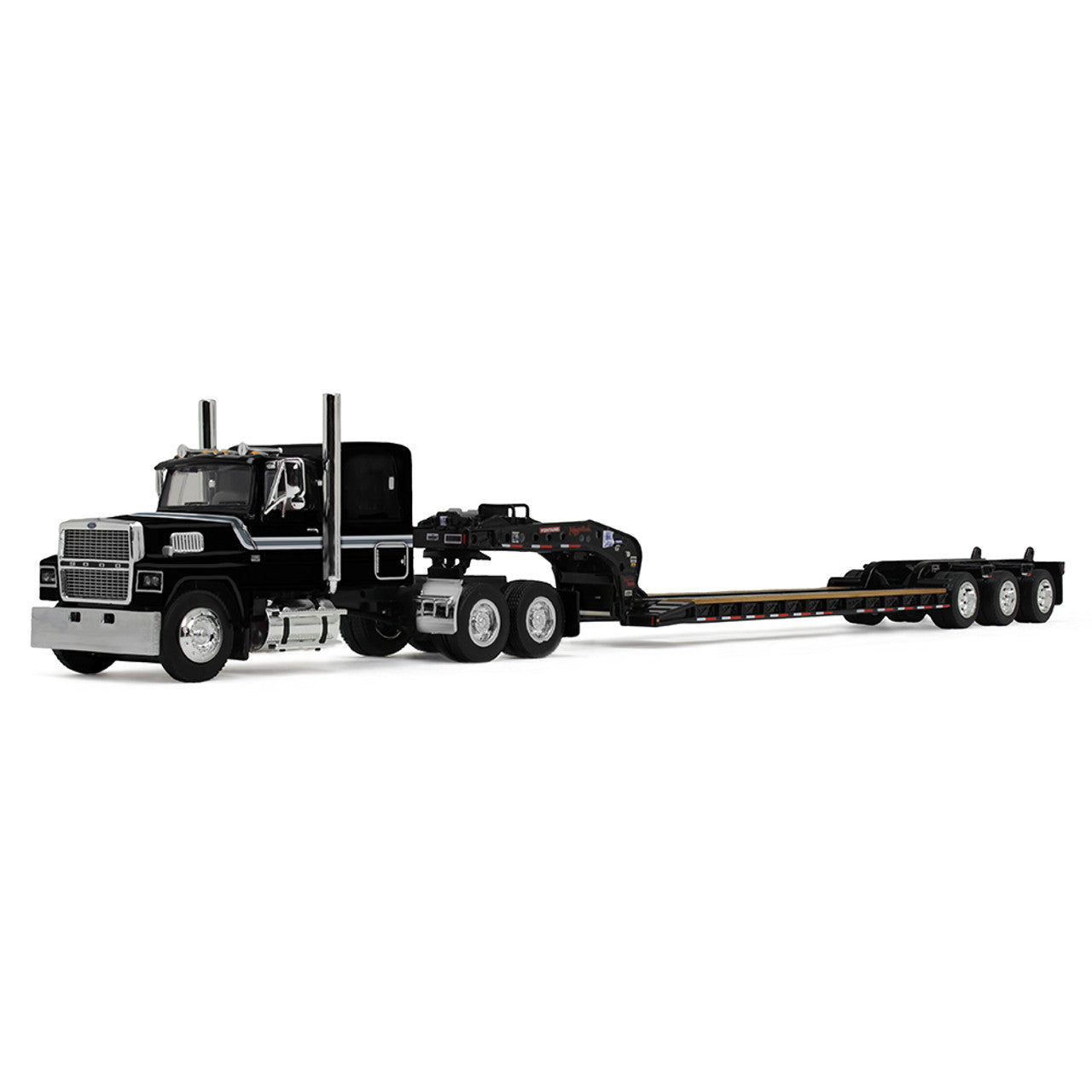 [PRE-SALE 10/2025] Mô hình xe DCP 1:64Black Ford LTL 9000 With 60" Flat Top Sleeper & Fontaine Magnitude Tri-Axle Lowboy Trailer 60-2102