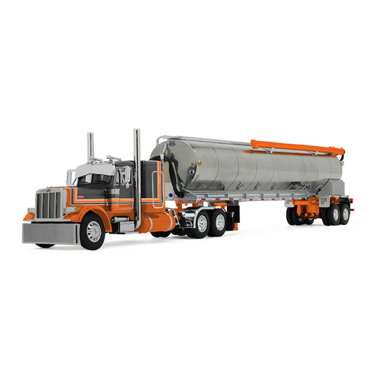 [PRE-SALE 08/2025] Mô hình xe DCP 1:64Orange/Black Peterbilt Model 379 With 48" Flat Top Sleeper & Walinga Bulk Feed Trailer 60-2128