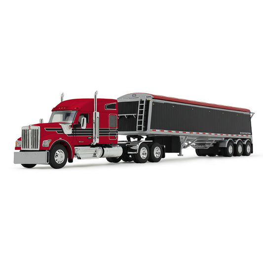 [PRE-SALE 11/2025] Mô hình xe DCP 1:64Red/Black Kenworth W990 With 76" Mid-Roof Sleeper & Lode King Distinction Hopper Trailer 60-2176