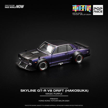 [HÀNG CÓ SẴN] Inbox shop  Mô hình xe POPRACE 1:64 Skyline GT-R V8 Drift Hong Kong Toycar Salon 2024 PR640151