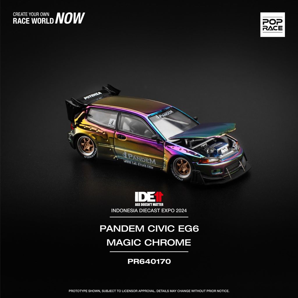 [HÀNG CÓ SẴN] Inbox shop  Mô hình xe POPRACE 1:64 Pandem Civic EG6 v1.5 - Magic Chrome IDE2024 PR640170