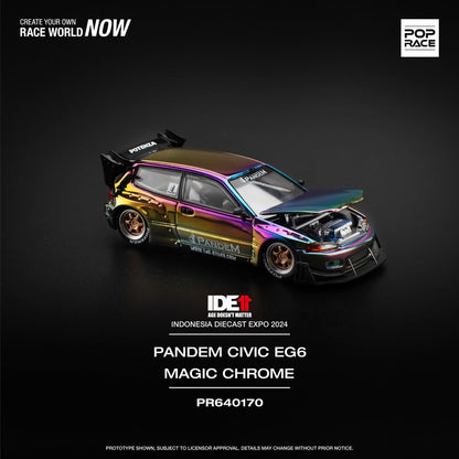 [HÀNG CÓ SẴN] Inbox shop  Mô hình xe POPRACE 1:64 Pandem Civic EG6 v1.5 - Magic Chrome IDE2024 PR640170