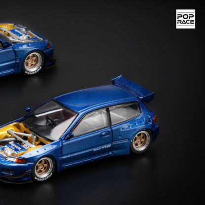 [HÀNG CÓ SẴN] Mô hình xe POPRACE 1:64 PANDEM CIVIC EG6 METALLIC BLUE WITH OPEN HOOD PR640174