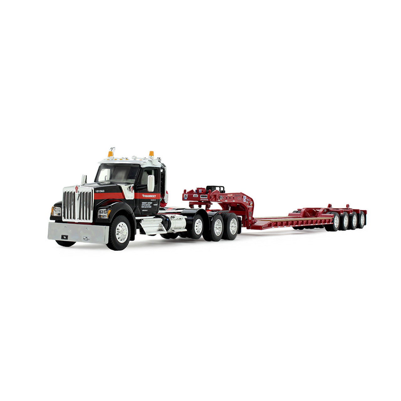 Mô hình xe DCP 1:64Mammoet Kenworth W990 Heavy Haul Day Cab & Fontaine Magnitude Tri-Axle Lowboy Trailer With Flip Tail 69-1869