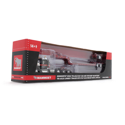 Mô hình xe DCP 1:64Mammoet Kenworth W990 Heavy Haul Day Cab & Fontaine Magnitude Tri-Axle Lowboy Trailer With Flip Tail 69-1869