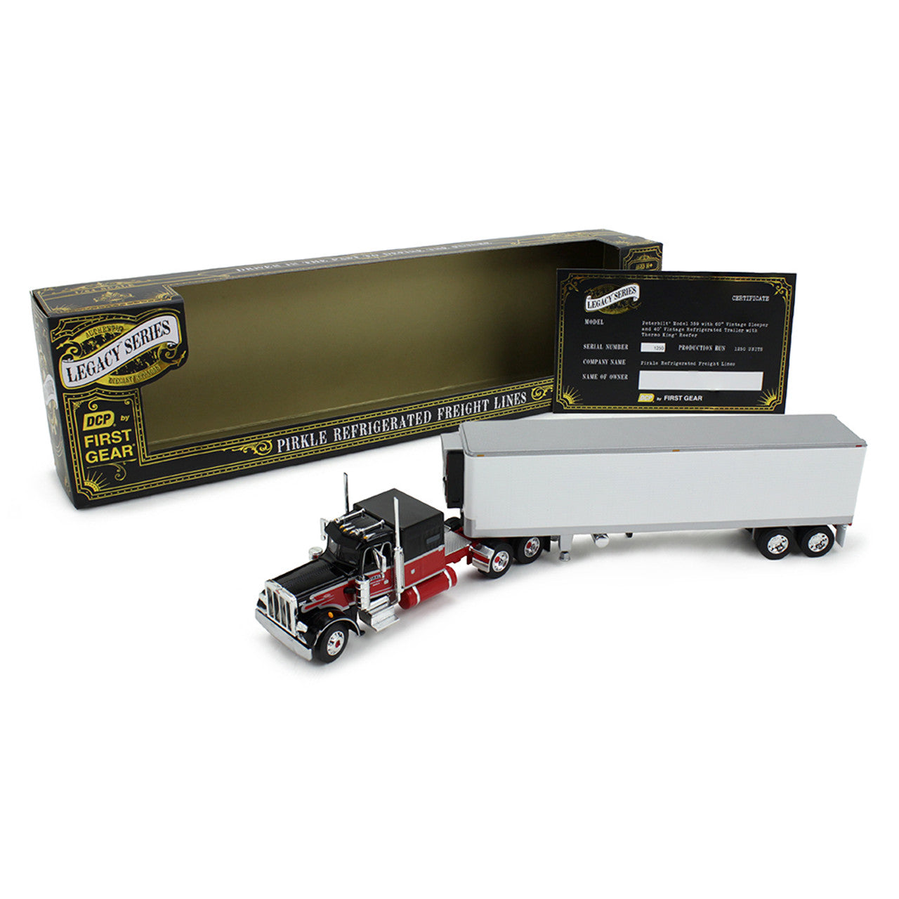 Mô hình xe DCP 1:64Legacy Series #1: Pirkle Refrigerated Freight Lines Peterbilt Model 359 With 60" Vintage Sleeper & 40' Vintage Trailer With Reefer 69-2017