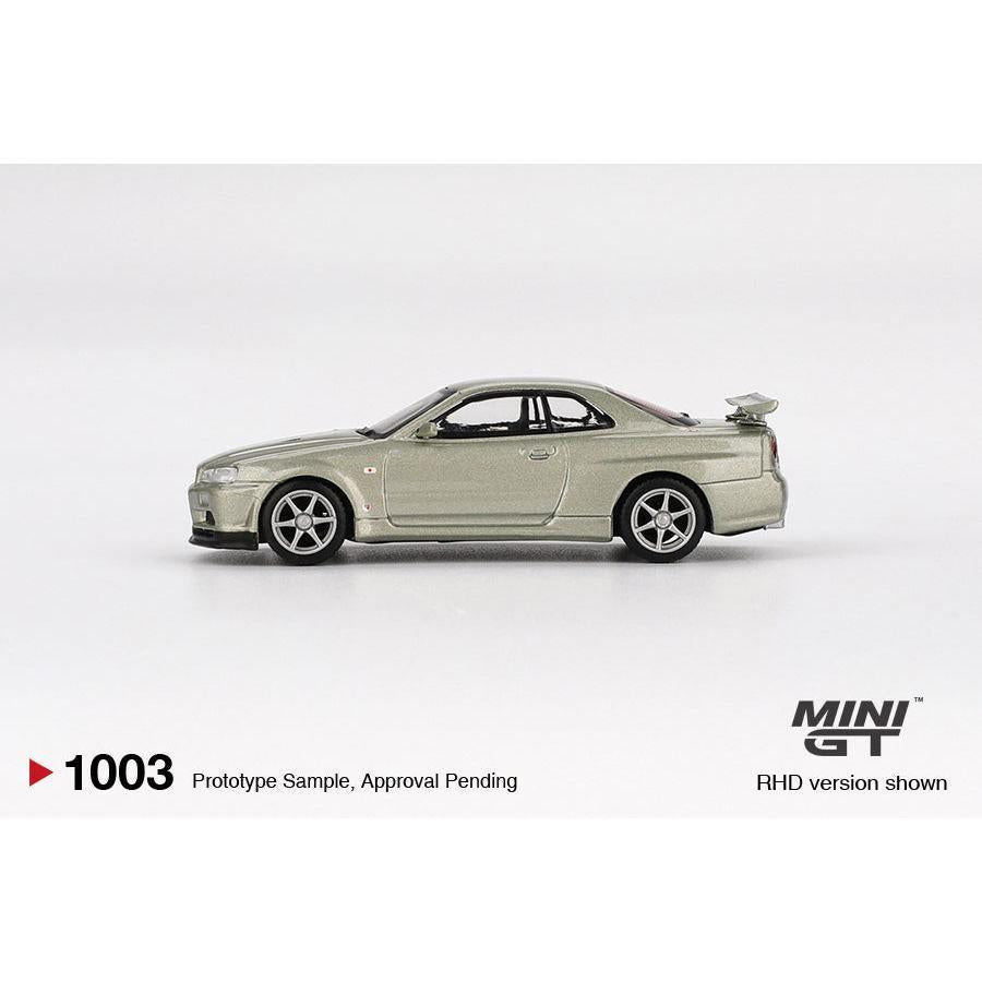 [HÀNG CÓ SẴN] Mocus Mô hình xe Mini GT 1:64 Nissan Skyline GT-R (R34) V-Spec II Nür Millenium Jade 1003