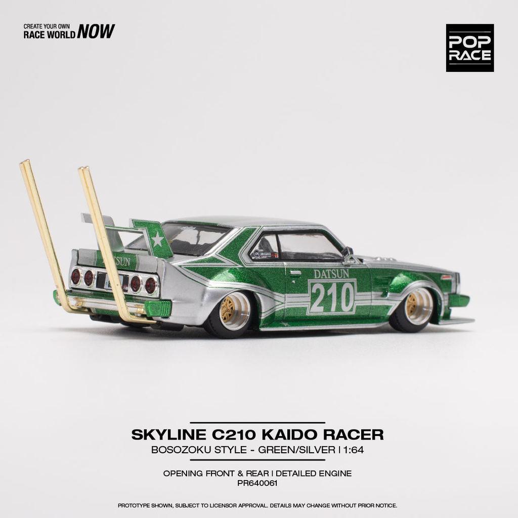 [HÀNG CÓ SẴN] Mô hình xe POPRACE 1:64 SKYLINE C210 KAIDO RACER (BOSOZOKU STYLE) - SILVER/GREEN PR640061