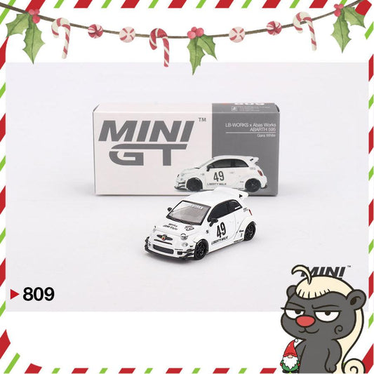 [HÀNG CÓ SẴN] Mocus Mô hình xe Mini GT 1:64 LB-WORKS x Abas Works ABARTH 595 Gara White 809