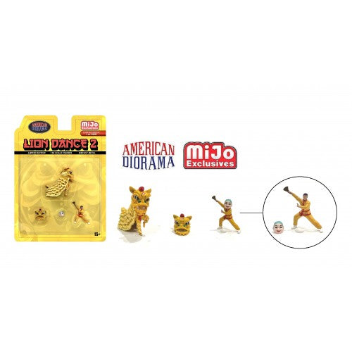 Mô hình American Diorama 1:64 AD-2404MJ 1:64 Limited Edition Die Cast Figure Set - Lion Dance (Yellow) - AD-2404MJ