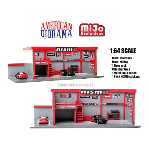 Mô hình American Diorama 1:64 AD-76530MJ 1:64 Garage Diorama (AutoWorld Licensed Advan Yokohama stickers pack included) - AD-76530MJ