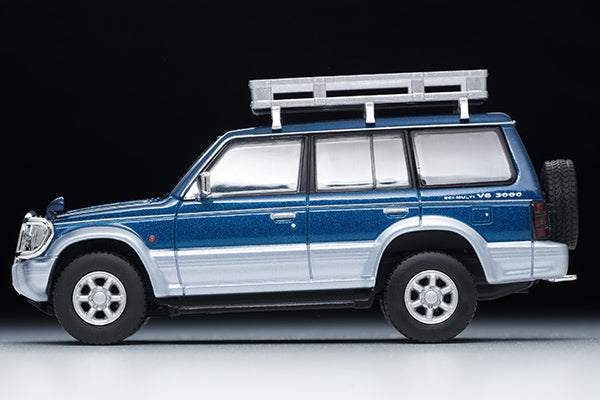 Mô hình xe Tomyca Limited Vintage TLV 1:64 Mitsubishi Pajero Mid Roof Wide VR (with optional parts) 1994 model (blue/silver) | LV-N206a
