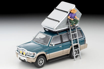 Mô hình xe Tomyca Limited Vintage TLV 1:64 Mitsubishi Pajero Mid Roof Wide VR with optional parts (green/beige) 1991 model with tent and figure | LV-N206c
