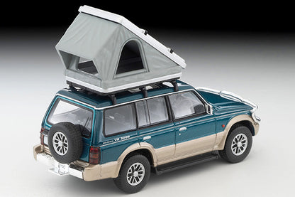 Mô hình xe Tomyca Limited Vintage TLV 1:64 Mitsubishi Pajero Mid Roof Wide VR with optional parts (green/beige) 1991 model with tent and figure | LV-N206c