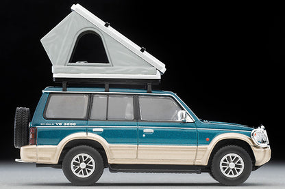 Mô hình xe Tomyca Limited Vintage TLV 1:64 Mitsubishi Pajero Mid Roof Wide VR with optional parts (green/beige) 1991 model with tent and figure | LV-N206c