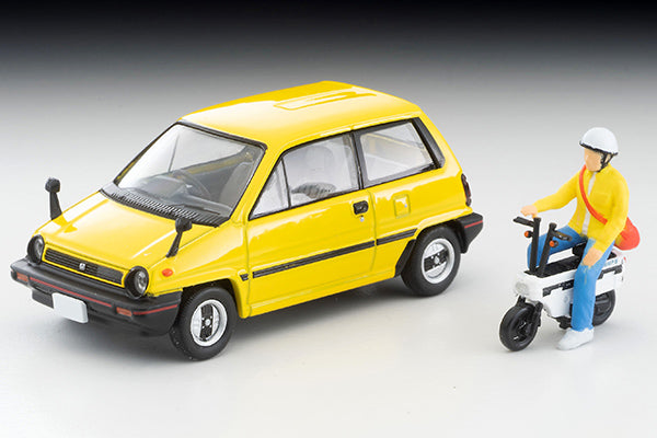 Mô hình xe Tomyca Limited Vintage TLV 1:64 Honda City R (yellow) with Motocompo, 1981 model | LV-N272b