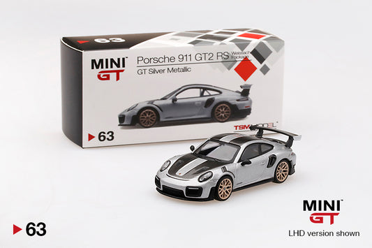 Mô hình xe Mini GT 1:64 Porsche 911 GT2 RS Weissach Package GT Silver Metallic - MGT00063