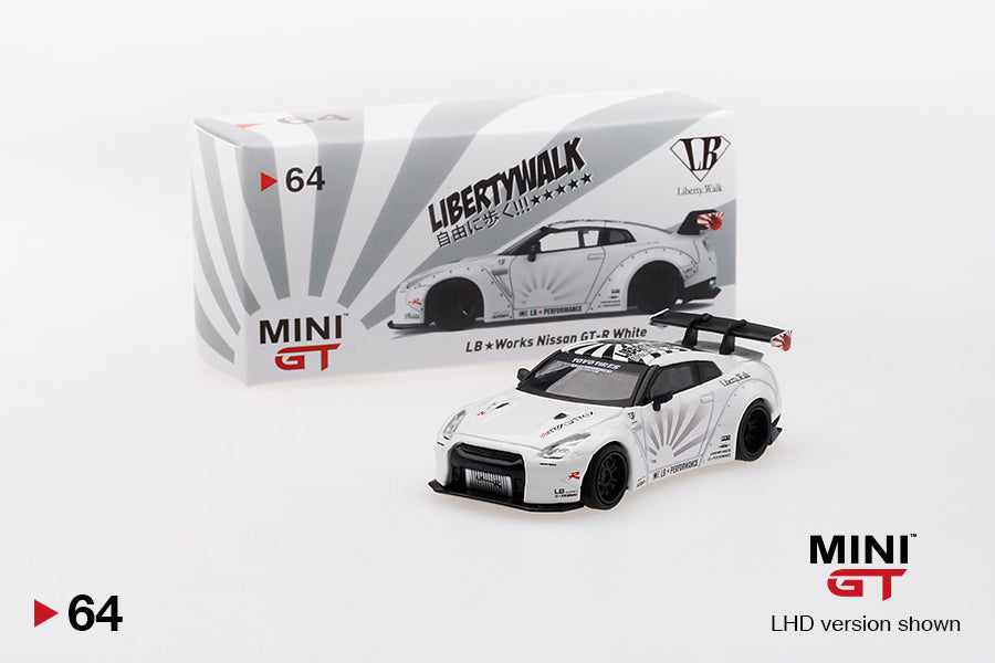 Mô hình xe Mini GT 1:64 LB★WORKS Nissan GT-R (R35) Type 1 , Rear Wing ver 1+2 White - MGT00064