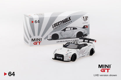 Mô hình xe Mini GT 1:64 LB★WORKS Nissan GT-R (R35) Type 1 , Rear Wing ver 1+2 White - MGT00064