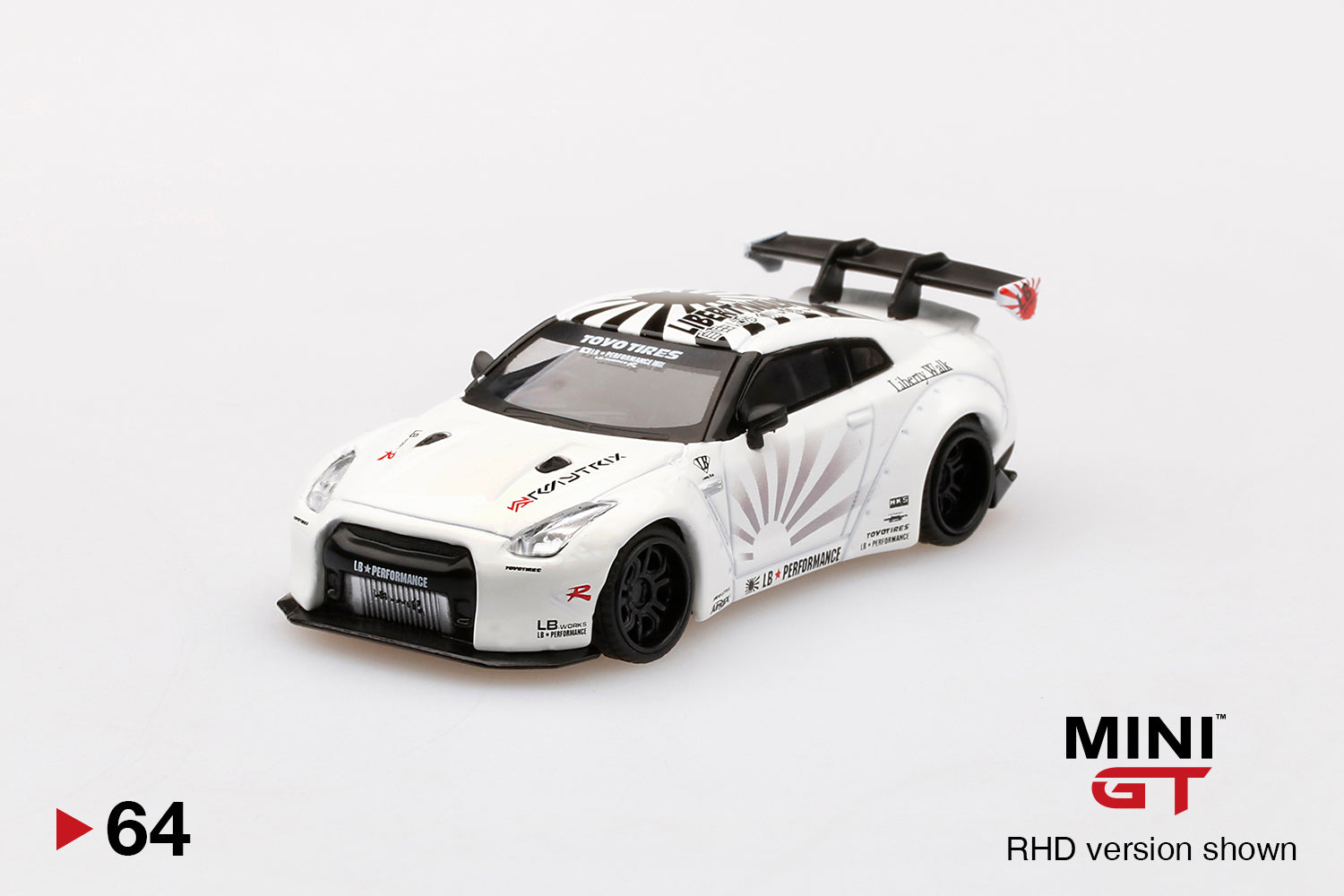 Mô hình xe Mini GT 1:64 LB★WORKS Nissan GT-R (R35) Type 1 , Rear Wing ver 1+2 White - MGT00064