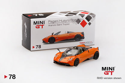 Mô hình xe Mini GT 1:64 Pagani Huayra Roadster Arancio Saint Tropez - MGT00078