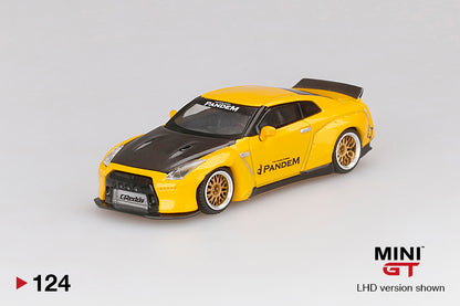 Mô hình xe Mini GT 1:64 Pandem Nissan GT-R (R35) Duck Tail Metallic Yellow w/ Carbon - MGT00124