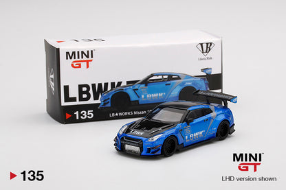 Mô hình xe Mini GT 1:64 LB WORKS Nissan GT-R (R35) Type 2, Rear Wing Version 3, LB Work Livery 2.0 Blue - MGT00135