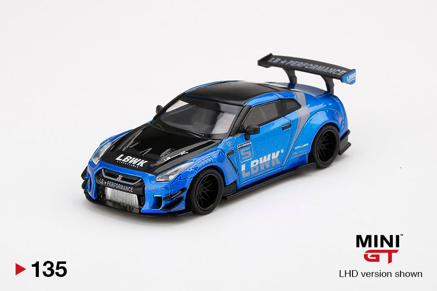 Mô hình xe Mini GT 1:64 LB WORKS Nissan GT-R (R35) Type 2, Rear Wing Version 3, LB Work Livery 2.0 Blue - MGT00135