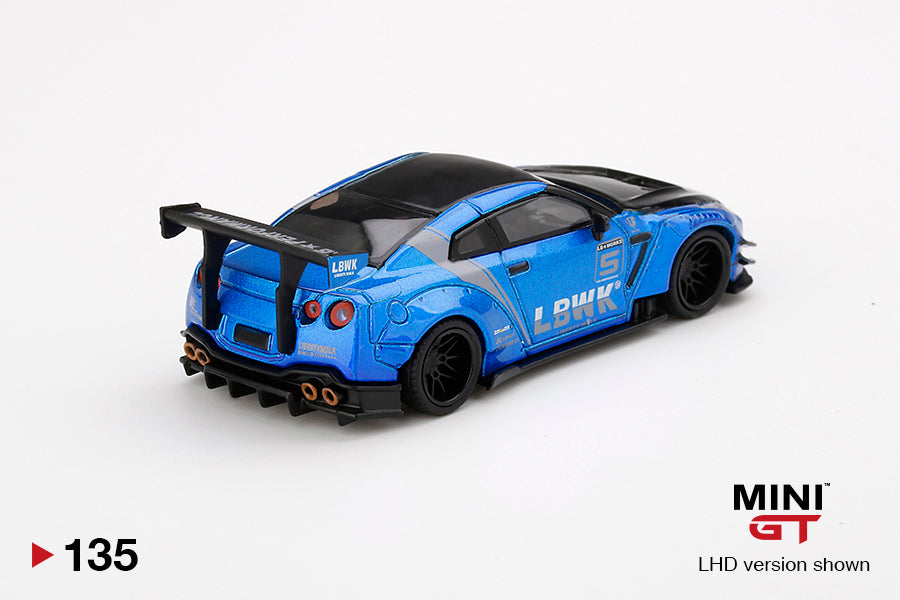 Mô hình xe Mini GT 1:64 LB WORKS Nissan GT-R (R35) Type 2, Rear Wing Version 3, LB Work Livery 2.0 Blue - MGT00135
