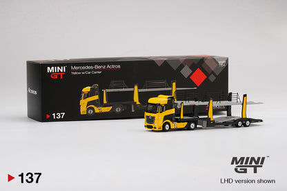 Mô hình xe Mini GT 1:64 Mercedes-Benz Actros Yellow w/Car Carrier - MGT00137