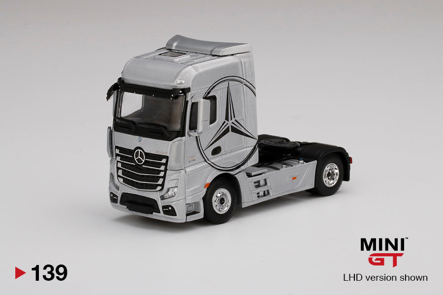 Mô hình xe Mini GT 1:64 Mercedes-Benz Actros Silver w/ Black Mercedes Logo - MGT00139