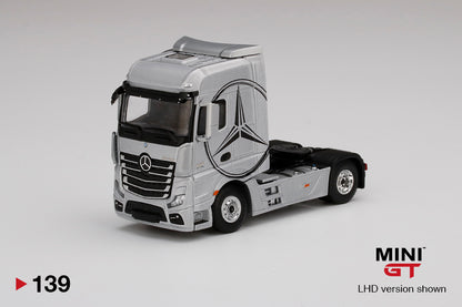 Mô hình xe Mini GT 1:64 Mercedes-Benz Actros Silver w/ Black Mercedes Logo - MGT00139