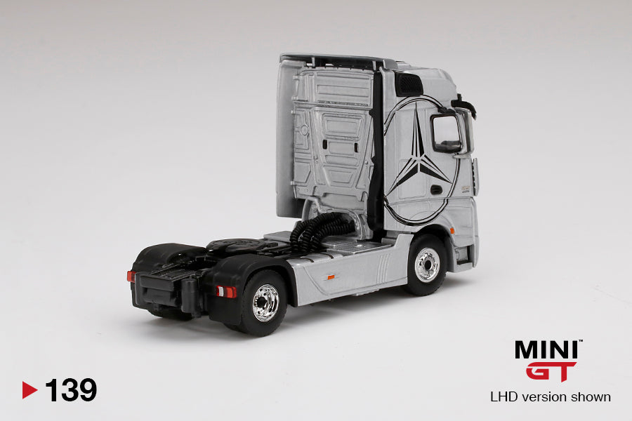 Mô hình xe Mini GT 1:64 Mercedes-Benz Actros Silver w/ Black Mercedes Logo - MGT00139