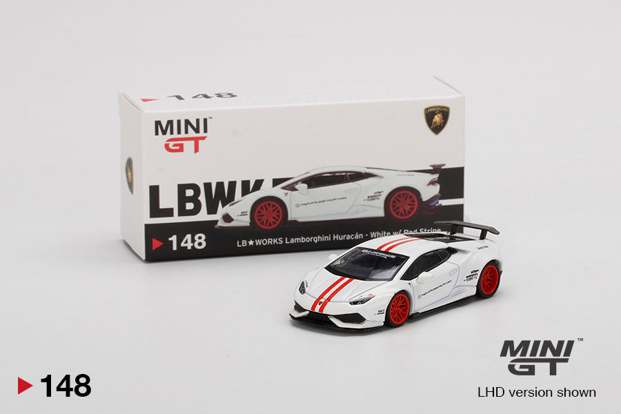 Mô hình xe Mini GT 1:64 LB★WORKS Lamborghini Huracán ver. 1 White w/ Red Stripe - MGT00148