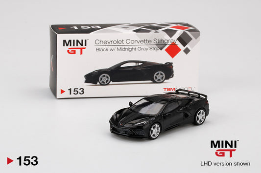 Mô hình xe Mini GT 1:64 Chevrolet Corvette Stingray Black w/ Midnight Gray Stripe - MGT00153
