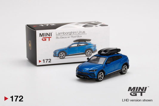 Mô hình xe Mini GT 1:64 Lamborghini Urus Blu Eleos w/ Roof Box - MGT00172